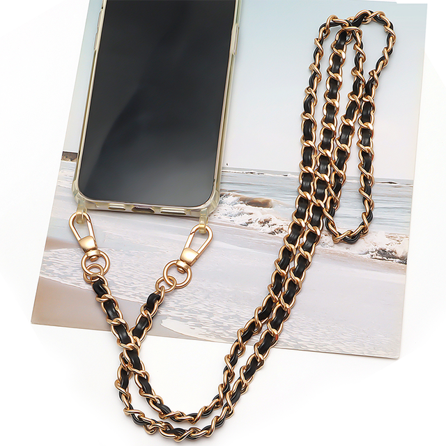 Fashionable Hanging Neck Polyester Phone Strap Hand-Pulled Rope Accessory PU Vegan Leather Metal Crossbody Mobile Phone Case