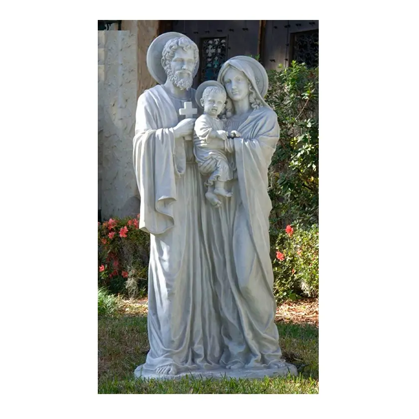 White Marble Life-size Family With Child Statue, Holy Family Outdoor Statue