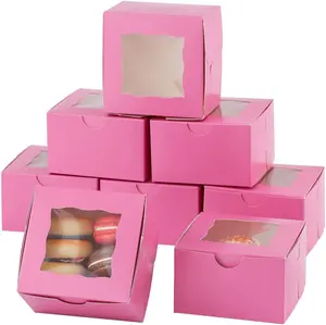 Çevre dostu özel markalaşma pembe Cupcake çerez Donut kutuları Muffin kutusu çörek puf hediye kutusu