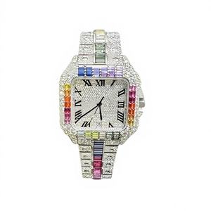 Moissanite Stainless Steel Square Luxury <b>Mechanical</b> Automatic <b>Watch</b> Glass Dial Rainbow Hip Hop Design 10 Bar Water Resistant - Product Image 1