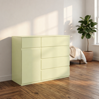 Commode en bois moderne à 4 tiroirs, finition bois moyen, écologique et durable, avec option de fixation murale pour appartement