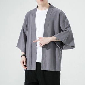 Camicie Kimono giapponesi da uomo Casual a punto aperto leggero alla moda Yukata Cardigan nero capispalla a maniche 3/4 per le vacanze estive - Product Image 2