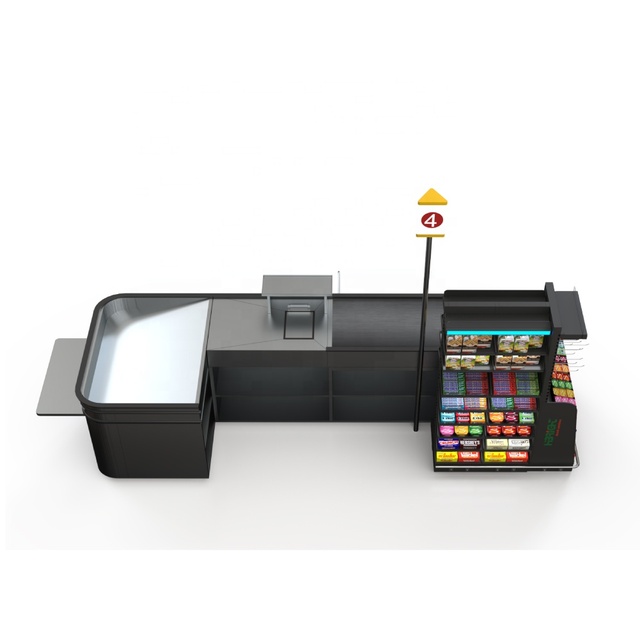 Stainless Steel High Capacity Supermarket Checkout Counter Grocery Store Bill Table with Automatic Conveyor