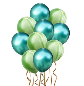 Ballons en Latex de couleur marbré, 12 pouces, 16 pièces, produits assortis, vert et blanc, Set pour fête, thème sauvage, Jungle, animaux
