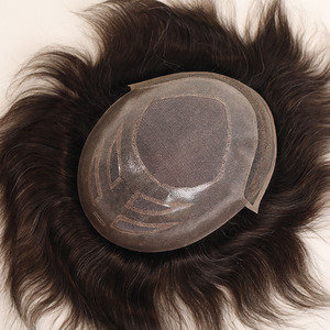 Sistema de cabello humano con mono top y encaje francés frontal para hombres, ligeramente ondulado, línea de cabello invisible, 4 ojos. - Product Image 3