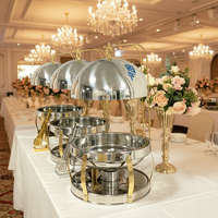 Set Perlengkapan Pemanas Makanan Chafing Dish Bulat Stainless Steel 8L untuk Perlengkapan Hotel, Prasmanan, Katering, dan Pernikahan