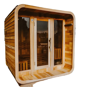 Sauna extérieur moderne en pierre pour 2 à 6 personnes, de forme carrée, avec fonction vapeur, en cèdre rouge et en hemlock. - Product Image 5