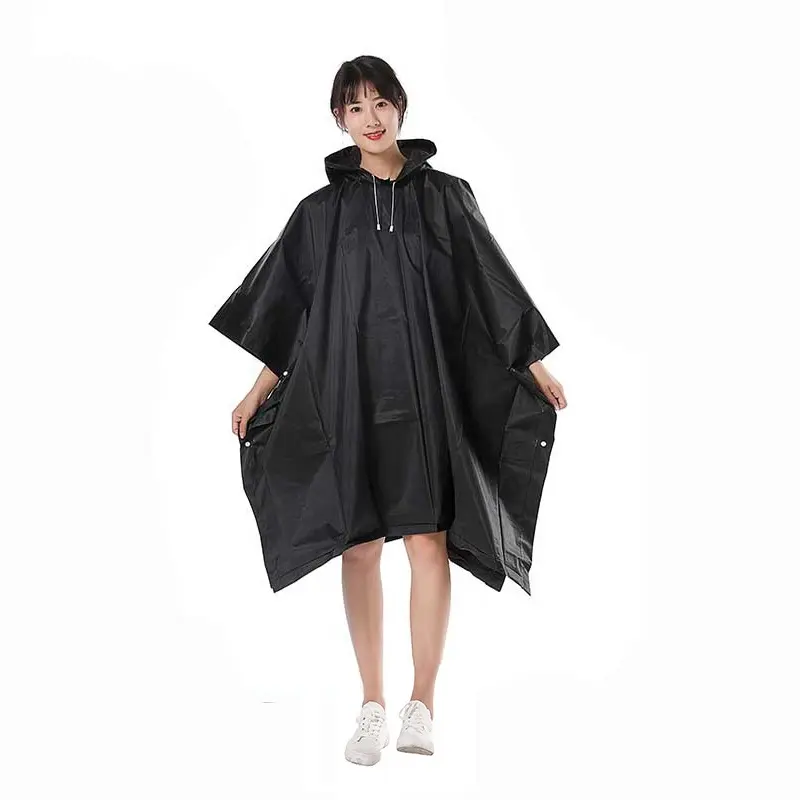 Chubasquero negro impermeable de PVC, Poncho de lluvia con logotipo, precio barato, OEM