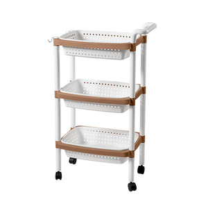 Chariot de rangement multi-niveaux pour cuisine avec panier à légumes, étagère mobile à roulettes pour cuisine, type sur pied, 3 étages - Product Image 4