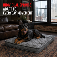Matelas orthopédique pour chien avec mini ressorts ensachés, gris matelassé, lit réactif et housse imperméable