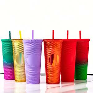 Gobelet en plastique orné de strass, multicolores, avec logo personnalisé, dégradé, entrepôt américain, couleurs mélangées, sans BPA, 24 oz, PE, boîte blanche, tasses - Product Image 1