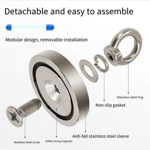 Nueva actualización Super fuerte <span class=keywords><strong>Danone</strong></span> neodimio pesca imanes conjunto avellanado agujero olla Imán con cáncamo Kit con cuerda para la venta - Product Image 3