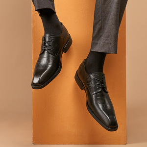 Zapatos Oxford de Vestir con Cordones, Punta en Pico, de Cuero Genuino Negro, para Todas las Temporadas, con Suela de Goma, Envío Directo - Product Image 3