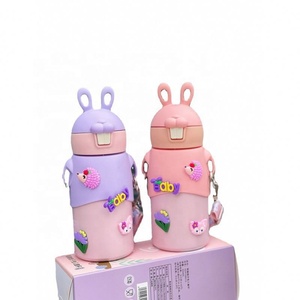 <span class=keywords><strong>Cute</strong></span> Rabbit Children Thermos Mug <span class=keywords><strong>Kids</strong></span> Portable Isolated Cup 600Ml Stainless Steel Thermos Flask Com Palha Adesivos - Product Image 5
