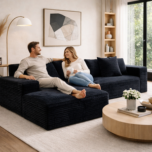 Divano Modulare a L in Tessuto Corduroy Multifunzionale, Completamente Imbottito in Spugna Bianca, Senza Struttura Visibile - Product Image 3