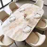 Table à manger en marbre rectangulaire, pierre naturelle polie pour salon, maison