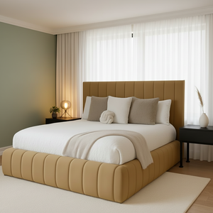 Cadre <span class=keywords><strong>de</strong></span> <span class=keywords><strong>lit</strong></span> king-size avec tête <span class=keywords><strong>de</strong></span> <span class=keywords><strong>lit</strong></span>, <span class=keywords><strong>lit</strong></span> rembourré en velours crème, <span class=keywords><strong>lattes</strong></span> en <span class=keywords><strong>bois</strong></span> pour meubles <span class=keywords><strong>de</strong></span> chambre à coucher - Product Image 5