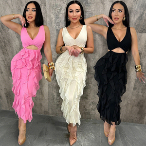 white christmas dresses Sleeveless Pleated Print Chiffon Ruffled A-Line Bridesmaid Dress