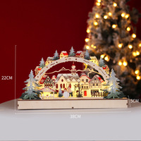 Ornement de village de Noël en bois lumineux LED LINGKAI, scène de ville hivernale, décoration de table pour les fêtes de Noël à la maison