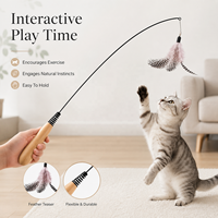 Baguette de chat avec manche en bois, plumes, clochette et fil à ressort, tête remplaçable, jouet interactif de chasse pour chaton, vente en gros