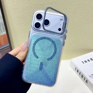 Senyork camera holder glitter transparent magnetic phone <b>case</b> clear back cover for iPhone 8 11 17 pro max wholesale - Product Image 5