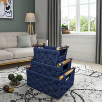 Panier de rangement artisanal en bambou et corde de papier - Corbeille à linge et poubelle de salle de bain avec poignée, organisateur de taille personnalisable