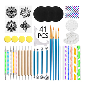 Kit de peinture à points de mandala 41 pièces, outils de pointillage, pochoirs de mandala, stylet à bille, plateau de peinture pour la peinture sur roches, décoration murale - Product Image 1