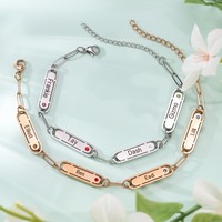 Bracelet unisexe DIY ajouré en acier inoxydable, best-seller transfrontalier, avec breloques carrées gravées au nom et diamants, style minimaliste