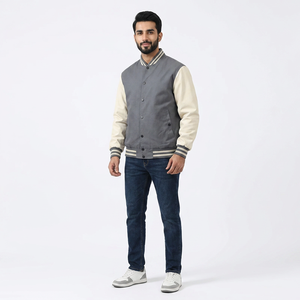 Custom Men's Heated Varsity <b>Jacket</b> <b>with</b> Stand Collar Front Logo Wool <b>Lining</b> <b>Fleece</b> Fabric Unique Design for Winter - Product Image 1