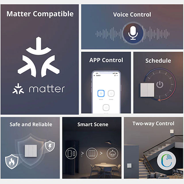 Matter Smart Switch App Remote Control Smart Home Matter Switch European Standard Smart Light Switch With/Without Neutral Line