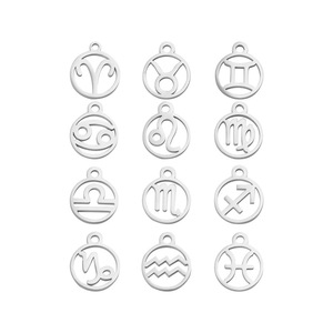 Pendentifs en acier inoxydable plaqué or creux avec 12 signes du zodiaque pour la fabrication de bijoux, vente en gros - Product Image 5