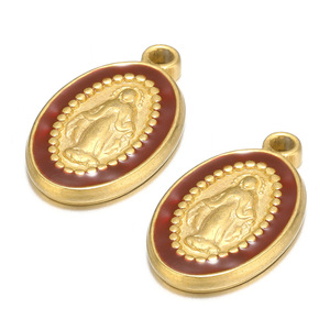 จี้รูปวงรีพระแม่มารี |   จี้เคลือบทอง 18K PVD บนสแตนเลสสตีลลายคริสเตียนเคลือบเงา |   การทำเครื่องประดับ DIY สุดฮิตสำหรับเด็ก - Product Image 5