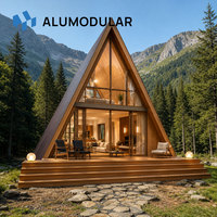 Maison préfabriquée à structure en acier en forme de A, revêtement en aluminium, toit à pignon, clés en main, entièrement meublée