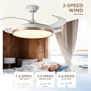Modern 42 Inch Invisible Retractable Chandelier <b>Fan</b> Lamp Round Dimmable Led Ceiling <b>Fans</b> with Light and Remote for Living Room - Product Image 4