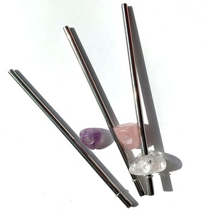 Commercio all'ingrosso 304 di Paglia In Acciaio Inox Eco-Friendly Cannuccia, Naturale Quarzo Rosa Energia di Guarigione di cristallo di cristallo di paglia - Product Image 5