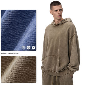 Custom Logo Embroidery Men Wash Distressed Baggy Hoodie Heavy 420 Gsm Blank Cotton Hoodie - Product Image 3