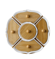 Plateau tournant Lazy Susan classique en bambou style A/B, blanc, avec assiettes divisées – Durable, écologique, idéal pour les fêtes, les collations, le petit-déjeuner et les salades
