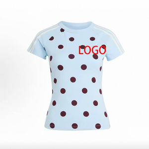 T-Shirt Casual Versatile da Donna Stile Americano con Stampa Logo Personalizzata, Collo Tondo, a Righe e <span class=keywords><strong>Pois</strong></span>, 220g - Product Image 3