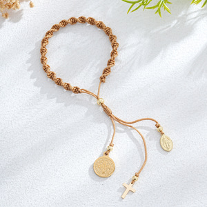 <span class=keywords><strong>Pulsera</strong></span> de Cordón Ajustable con Cruz de Go2boho, <span class=keywords><strong>Pulsera</strong></span> de <span class=keywords><strong>Rosario</strong></span> Tejida con Medalla de San Benito para Hombres y Mujeres Católicos - Product Image 4