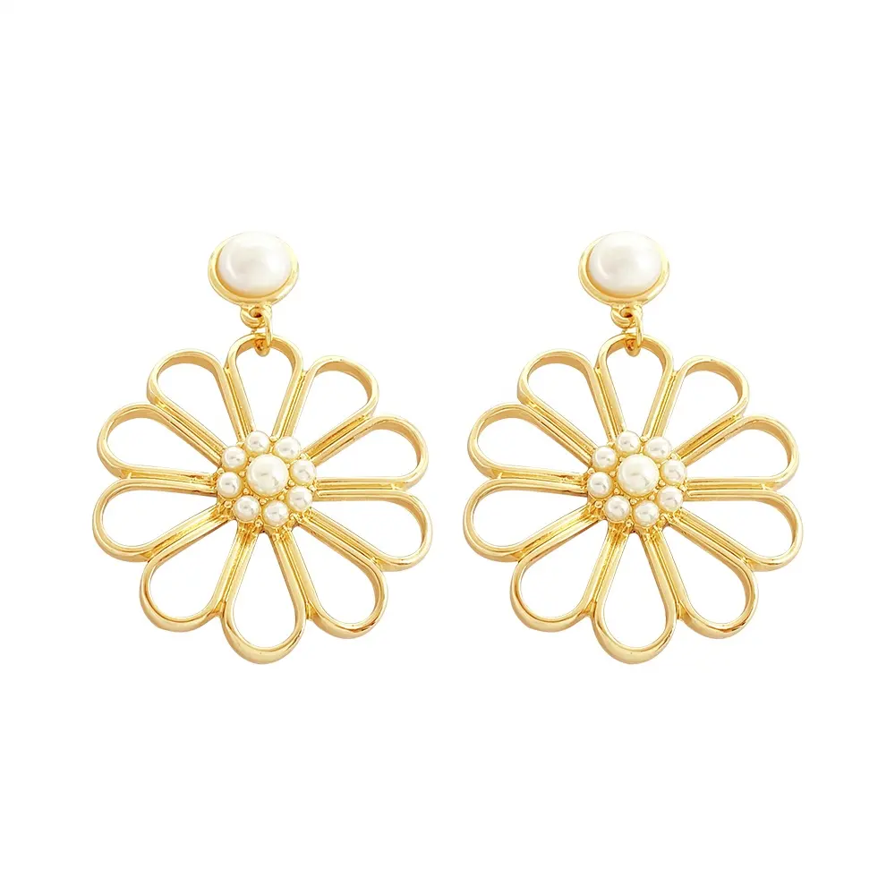 Fabrik benutzer definierte Schmuck Großhandel benutzer definierte Blume Perle Tropfen 18 Karat vergoldete Ohr stecker für Frauen
