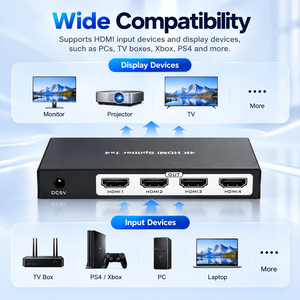 Répartiteur HDMI 4K 1x4, convertisseur vidéo quad écran, boîtier métallique avec alimentation DC 5V pour distribution d'affichage - Product Image 3