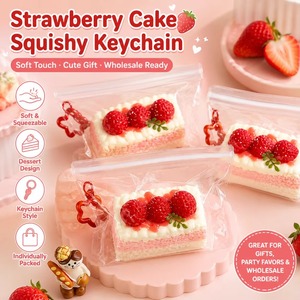 Strawberry Cake <b>Squishy</b> Toy Keychain Soft Slow Rising Dessert Stress Relief Toy for Kids Gift Wholesale - Product Image 1