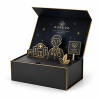 Boîte cadeau 3D de luxe, noire et dorée, emballage rigide pour cadeaux de santé, souvenirs médicaux et cadeaux d'affaires