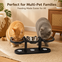 Support d'alimentation vertical réglable pour animaux de compagnie en bois du Shandong, étanche et portable, avec gamelle d'eau intégrée – En stock