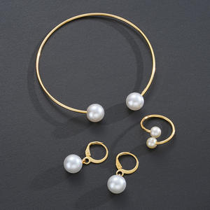 Ensemble de bijoux pour femmes en alliage vintage simple avec des perles légères, boucles d'oreilles ouvertes, bague et bracelet, cadeau - Product Image 2