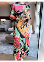 Nouvelle robe plissée imprimée style Miyake pour femme, manches longues, élastique, décontractée, pour le bureau, robe midi, en stock