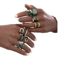 Nouvelle Bague Hiphop Audacieuse en Or Vert avec Chaîne, Étoile et Cœur, Ornée de Strass en Cristal, Bijou de Mariage et de Fiançailles pour Femmes et Filles, Cadeau QT
