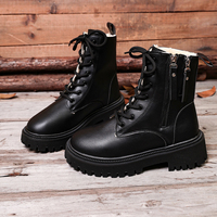 Bottes à lacets à double fermeture éclair pour femmes, plateforme épaisse, semelle à crampons, bout rond, en cuir PU, bottes de combat noires et crème