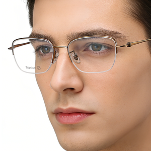 <span class=keywords><strong>Montura</strong></span> de <span class=keywords><strong>Gafas</strong></span> de Lectura <span class=keywords><strong>Cuadradas</strong></span> Semimontura de Titanio Ultraligeras para Hombre, Estilo Contemporáneo, para Uso Diario - Product Image 2
