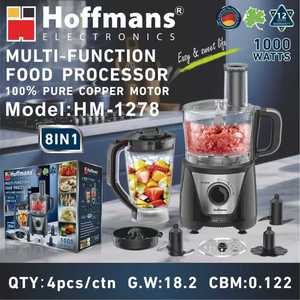 <span class=keywords><strong>Robot</strong></span> <span class=keywords><strong>culinaire</strong></span> Hoffmans HM-1278 220V, moteur en cuivre 1000W, 8 en 1, mixeur de cuisine, bol sans BPA, hachoir à viande, trancheuse à légumes - Product Image 2